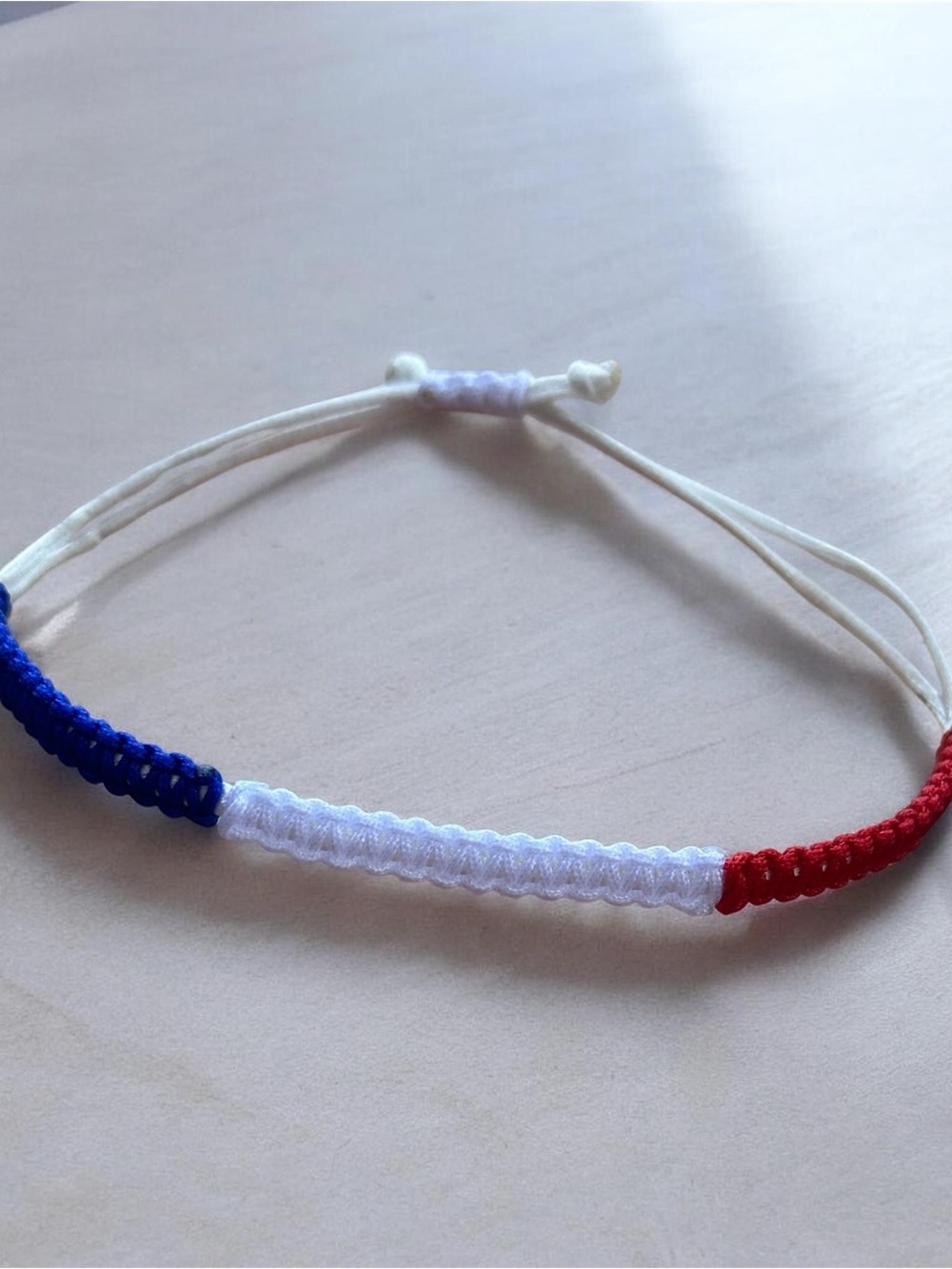 France flag Tricolor Braided Friendship Bracelet - Handmade - Blue White Red